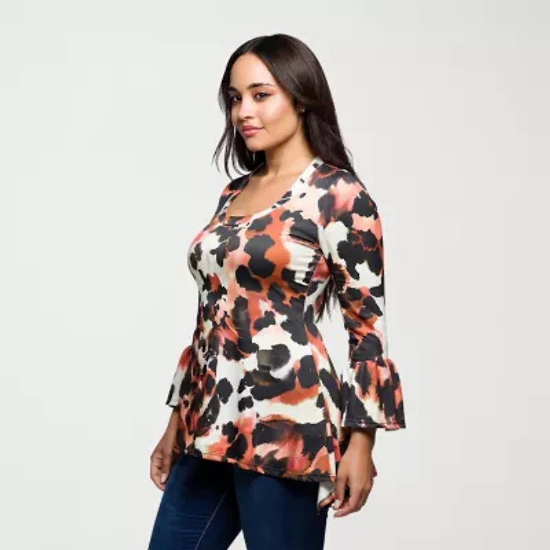 24seven Comfort Apparel Plus Womens U Neck Long Sleeve Tunic Top