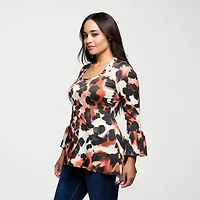 24seven Comfort Apparel Plus Womens U Neck Long Sleeve Tunic Top