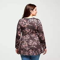 24seven Comfort Apparel Plus Womens Scoop Neck Long Sleeve Tunic Top