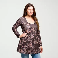 24seven Comfort Apparel Plus Womens Scoop Neck Long Sleeve Tunic Top