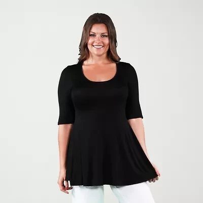 24seven Comfort Apparel Plus Womens Square Neck Elbow Sleeve Tunic Top