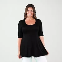 24seven Comfort Apparel Plus Womens Square Neck Elbow Sleeve Tunic Top