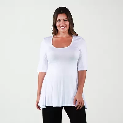 24seven Comfort Apparel Plus Womens Square Neck Elbow Sleeve Tunic Top