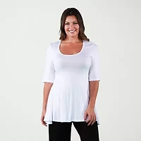 24seven Comfort Apparel Plus Womens Square Neck Elbow Sleeve Tunic Top