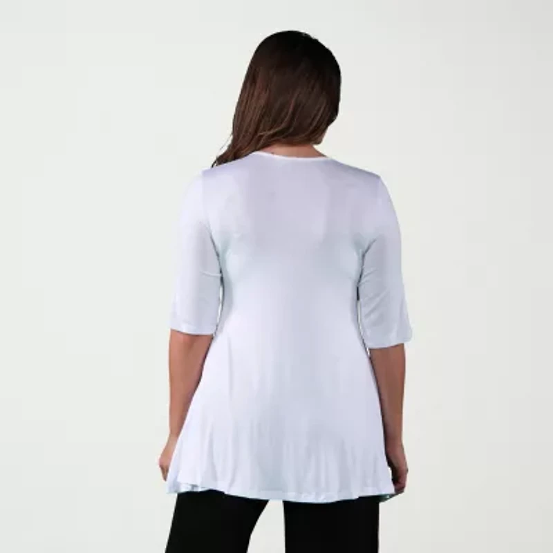 24seven Comfort Apparel Plus Womens Square Neck Elbow Sleeve Tunic Top