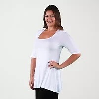 24seven Comfort Apparel Plus Womens Square Neck Elbow Sleeve Tunic Top