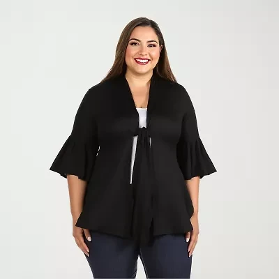 24seven Comfort Apparel Womens Long Sleeve Open Front Plus Cardigan