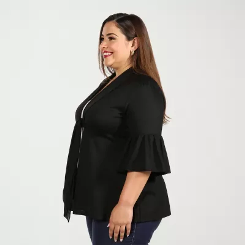 24seven Comfort Apparel Womens Long Sleeve Open Front Plus Cardigan