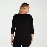 24seven Comfort Apparel Plus Womens V Neck 3/4 Sleeve Tunic Top