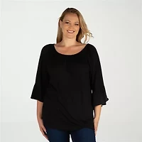 24seven Comfort Apparel Plus Womens Round Neck Long Sleeve Tunic Top