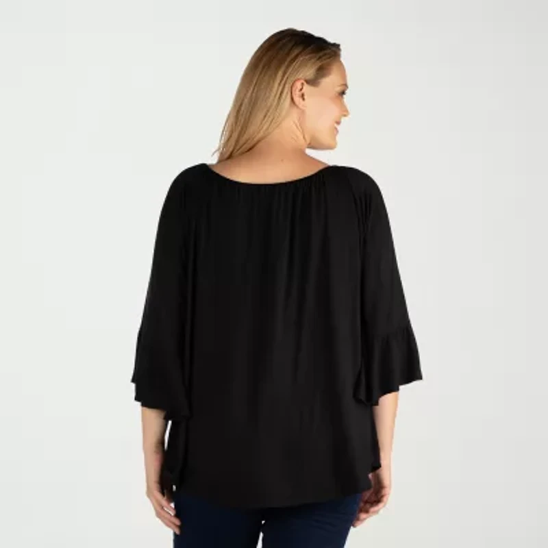 24seven Comfort Apparel Plus Womens Round Neck Long Sleeve Tunic Top