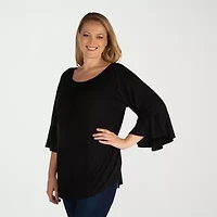24seven Comfort Apparel Plus Womens Round Neck Long Sleeve Tunic Top
