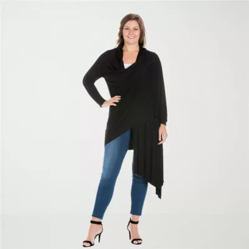 24seven Comfort Apparel Womens Long Sleeve Open Front Plus Cardigan