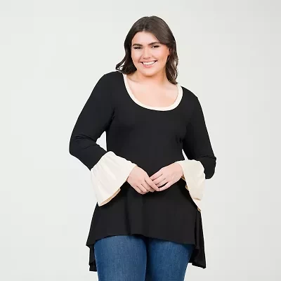 24seven Comfort Apparel Plus Womens Scoop Neck Long Sleeve Tunic Top