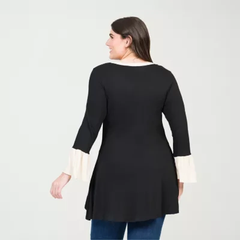 24seven Comfort Apparel Plus Womens Scoop Neck Long Sleeve Tunic Top