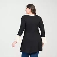 24seven Comfort Apparel Plus Womens Scoop Neck Long Sleeve Tunic Top