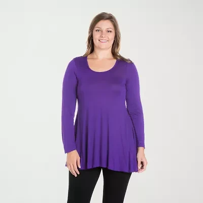 24seven Comfort Apparel Plus Womens Scoop Neck Long Sleeve Tunic Top