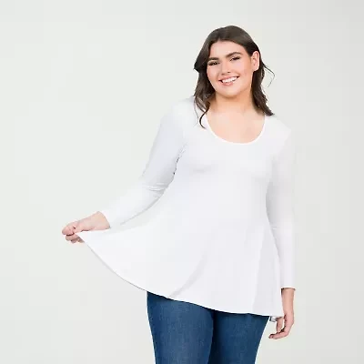 24seven Comfort Apparel Plus Womens Scoop Neck Long Sleeve Tunic Top