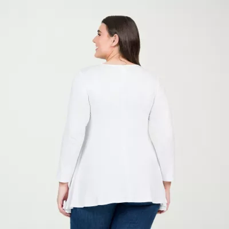 24seven Comfort Apparel Plus Womens Scoop Neck Long Sleeve Tunic Top