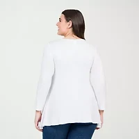 24seven Comfort Apparel Plus Womens Scoop Neck Long Sleeve Tunic Top
