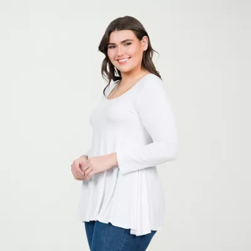 24seven Comfort Apparel Plus Womens Scoop Neck Long Sleeve Tunic Top