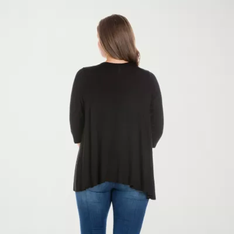 24seven Comfort Apparel Womens Elbow Sleeve Open Front Plus Cardigan