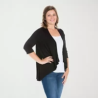 24seven Comfort Apparel Womens Elbow Sleeve Open Front Plus Cardigan