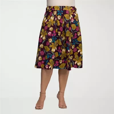 24seven Comfort Apparel Womens Plus Midi Pleated Skirt