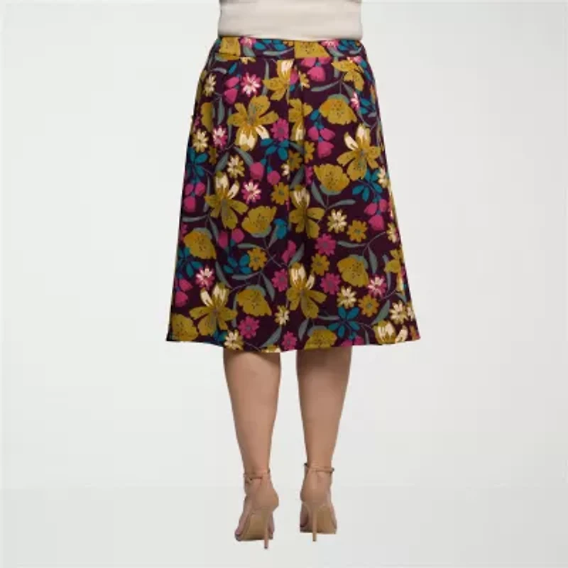 24seven Comfort Apparel Womens Plus Midi Pleated Skirt