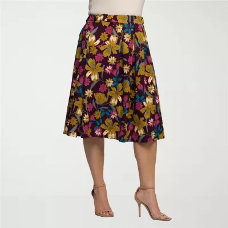24seven Comfort Apparel Womens Plus Midi Pleated Skirt