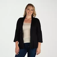 24seven Comfort Apparel Womens Long Sleeve Open Front Plus Cardigan