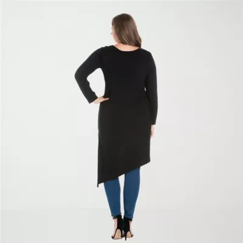 24seven Comfort Apparel Plus Womens Round Neck Long Sleeve Tunic Top