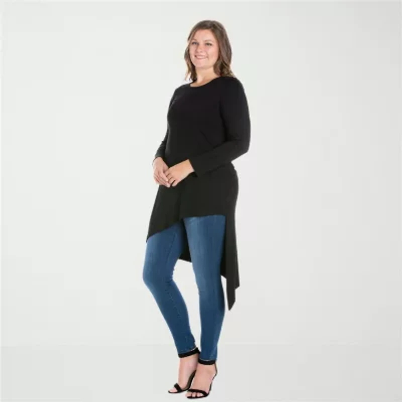 24seven Comfort Apparel Plus Womens Round Neck Long Sleeve Tunic Top