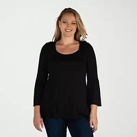 24seven Comfort Apparel Plus Womens Scoop Neck Long Sleeve Tunic Top