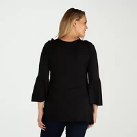 24seven Comfort Apparel Plus Womens Scoop Neck Long Sleeve Tunic Top