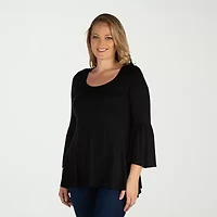 24seven Comfort Apparel Plus Womens Scoop Neck Long Sleeve Tunic Top