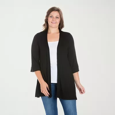 24seven Comfort Apparel Womens Elbow Sleeve Open Front Plus Cardigan