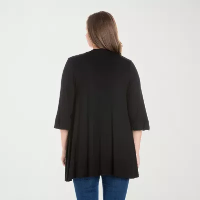 24seven Comfort Apparel Womens Elbow Sleeve Open Front Plus Cardigan