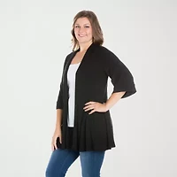 24seven Comfort Apparel Womens Elbow Sleeve Open Front Plus Cardigan