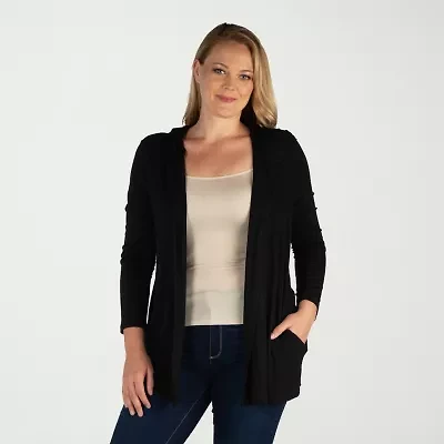 24seven Comfort Apparel Womens Hooded Long Sleeve Open Front Plus Cardigan