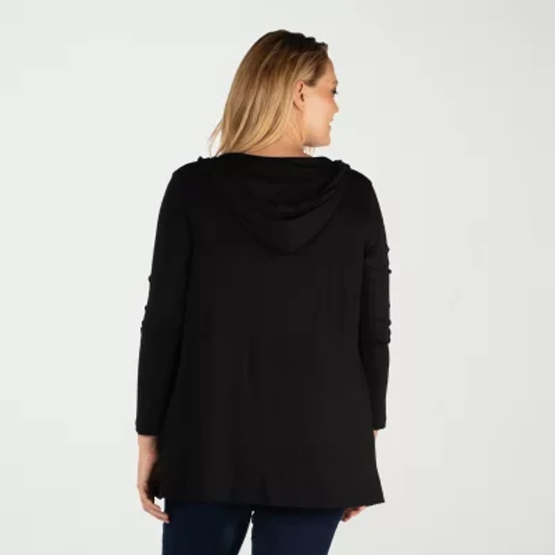 24seven Comfort Apparel Womens Hooded Long Sleeve Open Front Plus Cardigan