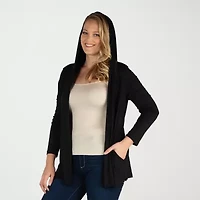 24seven Comfort Apparel Womens Hooded Long Sleeve Open Front Plus Cardigan