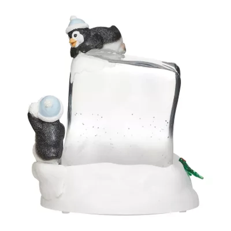 Roman 7"H Lighted Swirl Penguins On Cube Christmas Tabletop Decor