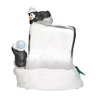 Roman 7"H Lighted Swirl Penguins On Cube Christmas Tabletop Decor