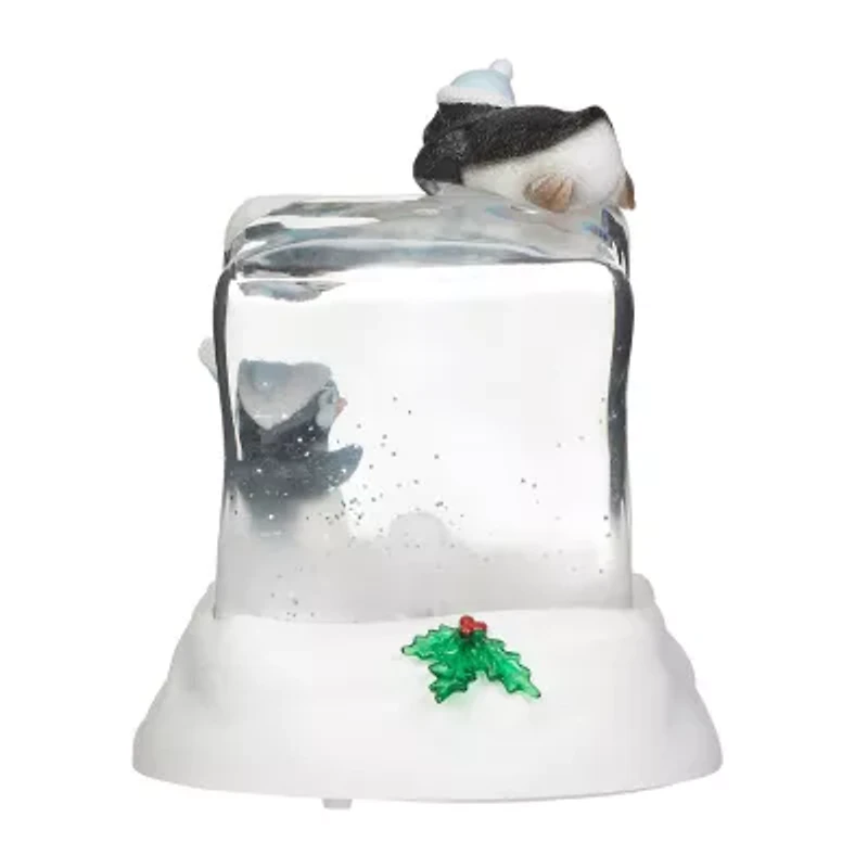 Roman 7"H Lighted Swirl Penguins On Cube Christmas Tabletop Decor