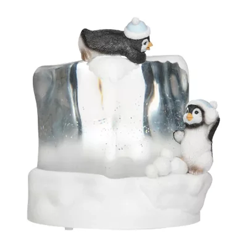 Roman 7"H Lighted Swirl Penguins On Cube Christmas Tabletop Decor