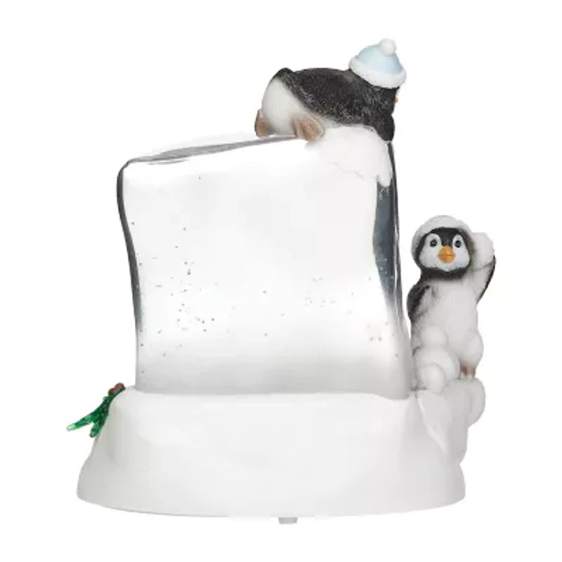 Roman 7"H Lighted Swirl Penguins On Cube Christmas Tabletop Decor