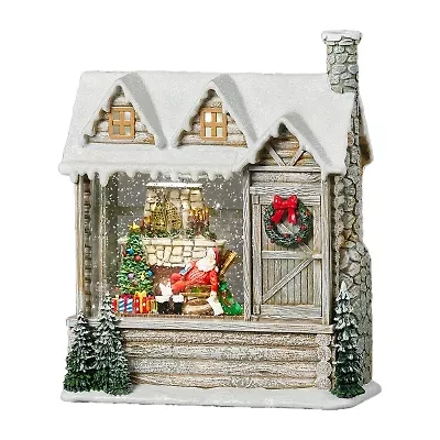 Roman 9"H Lighted Swirl Log Cabin Sleeping Santa Christmas Tabletop Decor