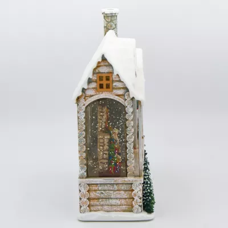 Roman 9"H Lighted Swirl Log Cabin Sleeping Santa Christmas Tabletop Decor