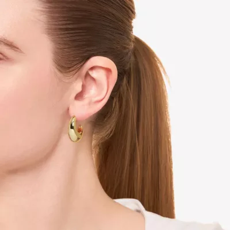 Silver Reflections Womens 14K Gold Over Brass 32mm Hoop Earrings